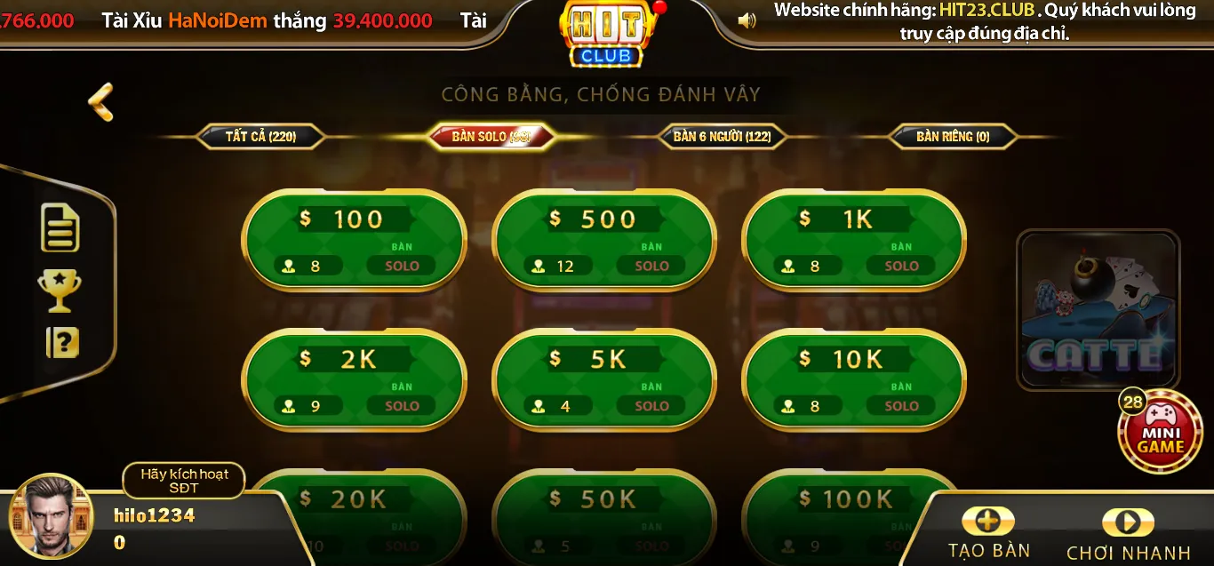 Hướng dẫn chơi bài Catte cực hay tại Game Hitclub 