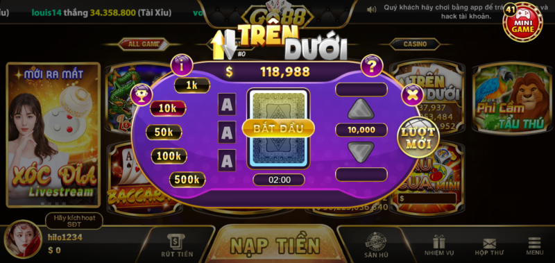 trên dưới game hitclub